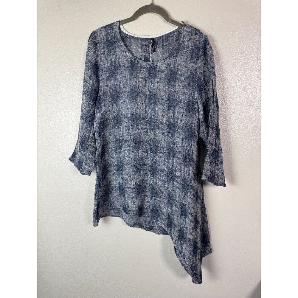 Khangura Linen Cotton Gauzy Asymmetrical Top Sz Small Lagenlook Boho Artsy Gray